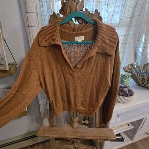 Anthropologie Brown V-Neck Sweater Cozy Knit